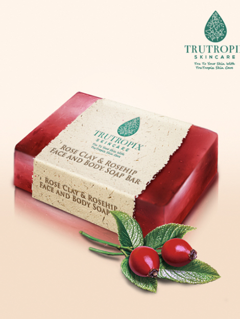 Rose clay soap bar, Rosehip soap bar, helps to draw toxins from skin, skin smooth, soap, trutropix soap bar, best organic soap in florida, best gentle exfoliation soap bar in florida, preventing blemished