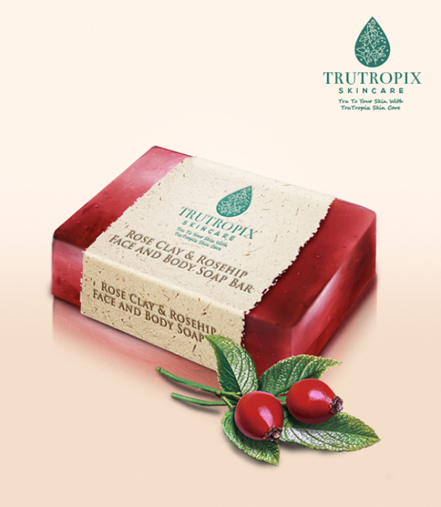 Rose clay soap bar, Rosehip soap bar, helps to draw toxins from skin, skin smooth, soap, trutropix soap bar, best organic soap in florida, best gentle exfoliation soap bar in florida, preventing blemished