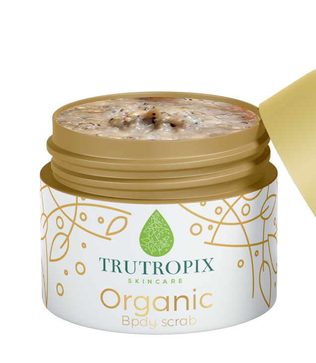 trutropix skincare body scrub, trutropix skincare organic body scrub, best organic scrub in florida, draw away toxins from the skin. Organic body scrub for sensitive skin,